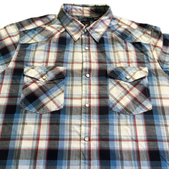 #64 J. Ferrar snap button Plaid cowboy bullrider Large Two Pockets rugged - Picture 2 of 8